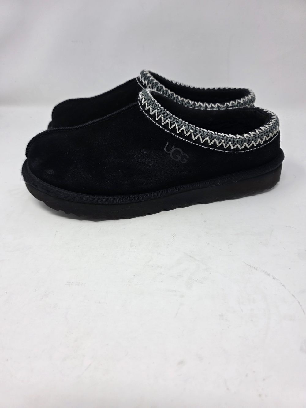 UGG Women Tasman Slipper Black Suede Embroidered Collar Slip On Shoes Size 10